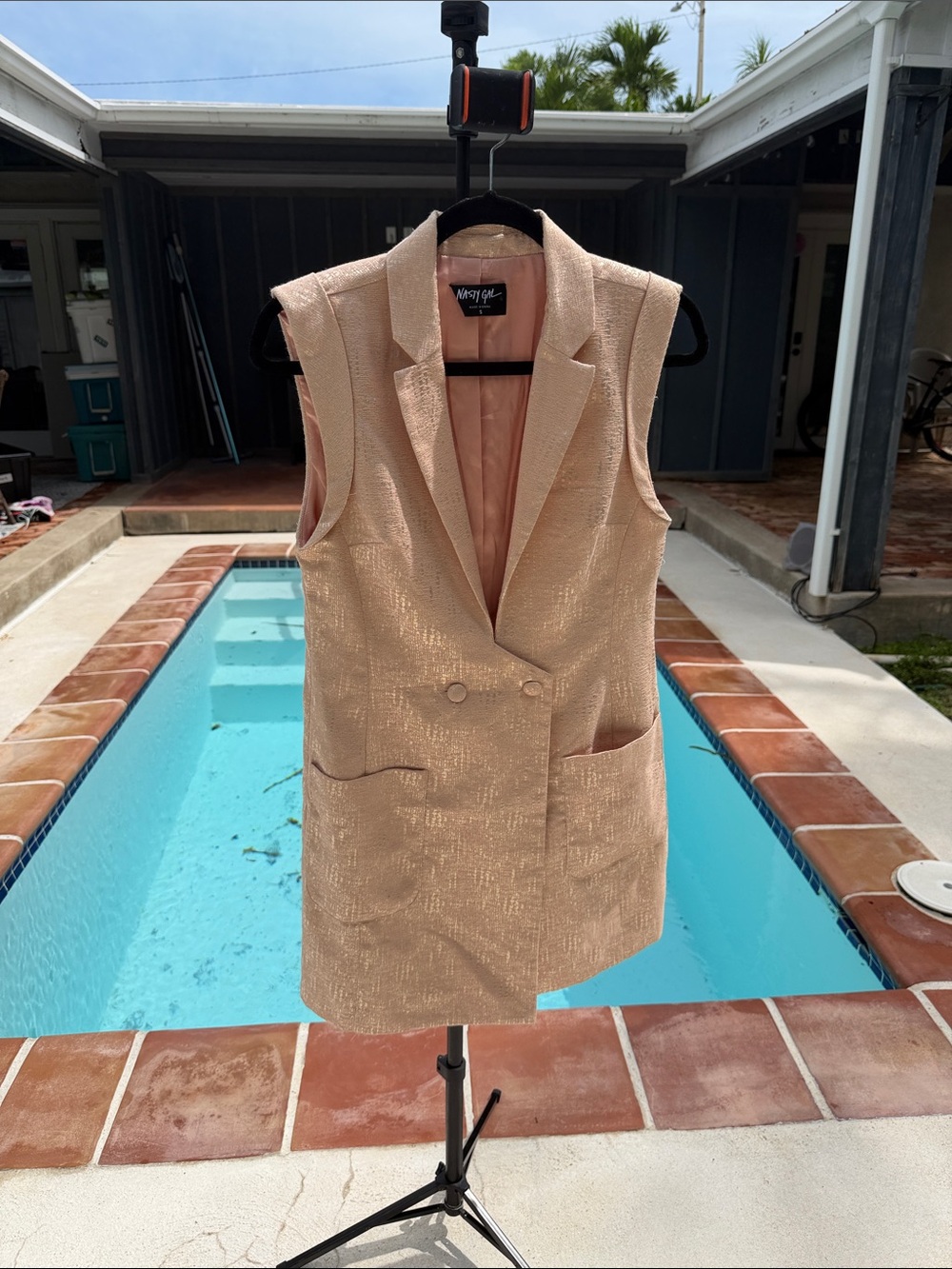 Sleeveless Blazer Vest in Blush Beige